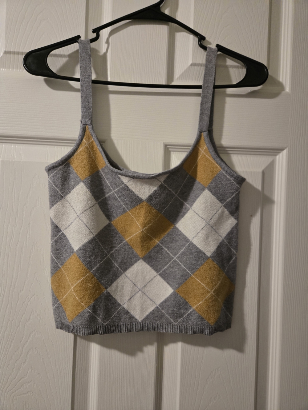 Argyle Knit Tank Top in Gray, Mustard & Cream
